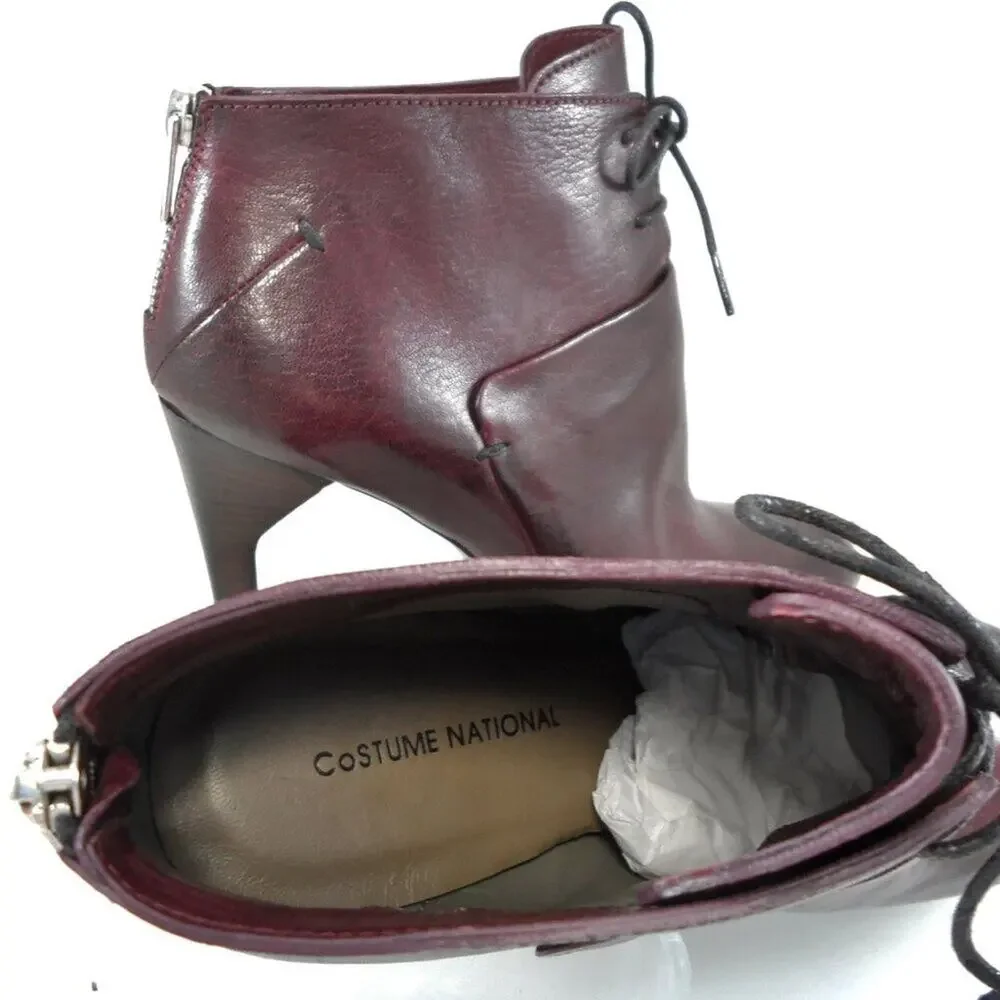 NIB$995 CoSTUME NATIONAL LACED LEATHER ANKLE BOOTS PLATFORM HEELS 39 9